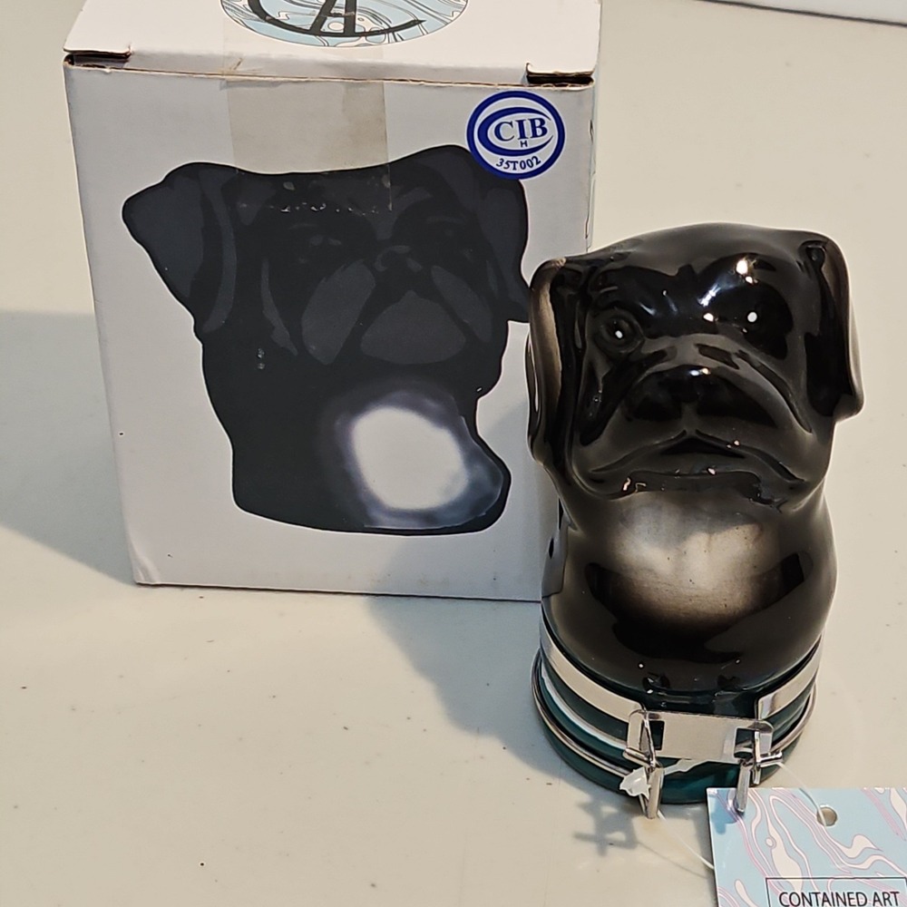 Contained Art "Boxer" Dog Small Stash Spice Herb Ceramic Porcelain Container